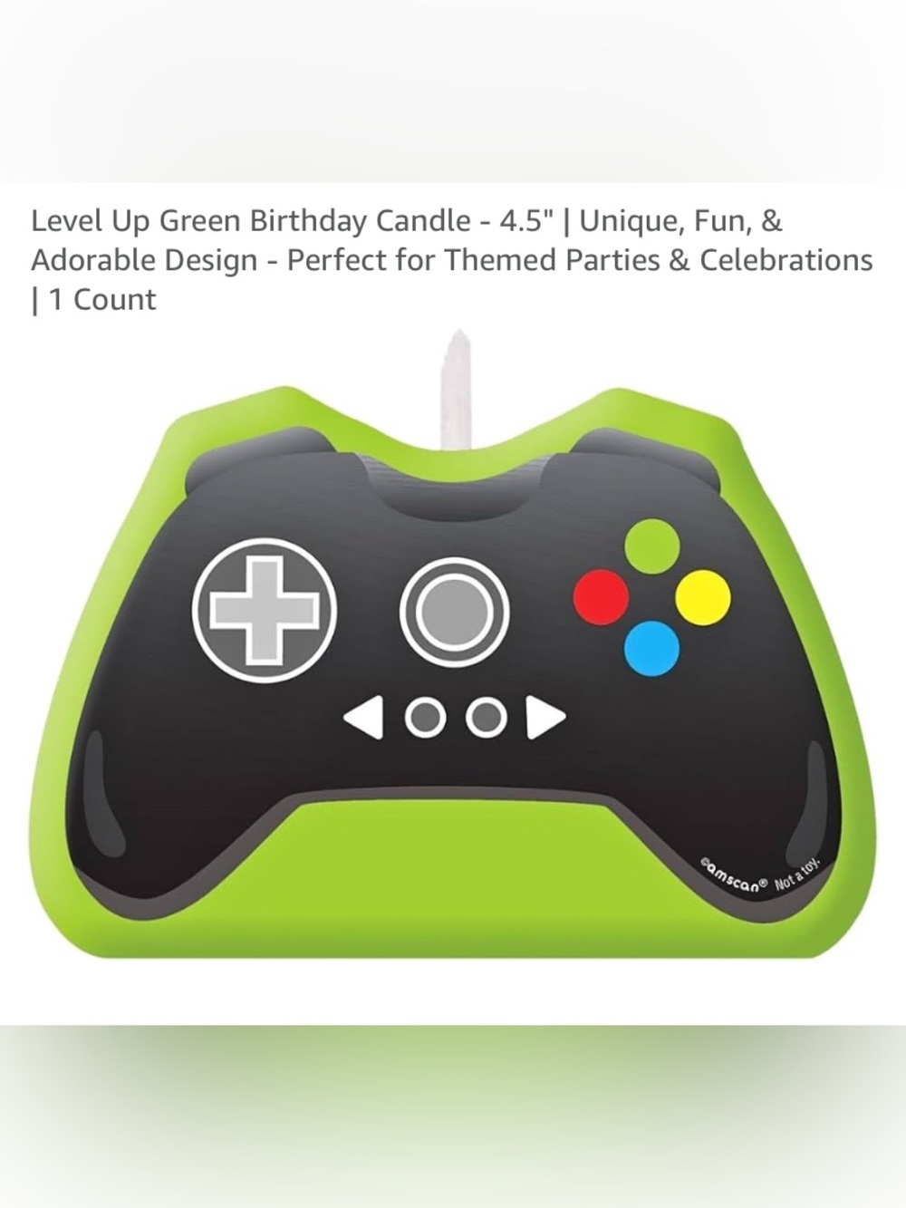 Green Video Game Controller Party Candle - Gaming Themed Cake Topper